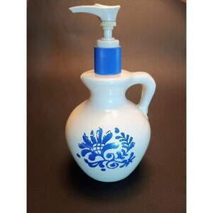 Vintage 1970s Avon Country Jug Empty Hand Lotion‎ Dispenser Blue Floral Ceramic